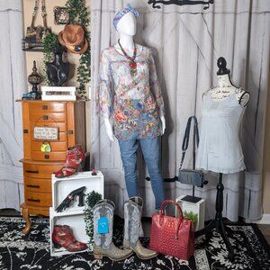 Johnny Was Flora Dancer Embroidered Mesh Blouse & Slip Tank MEDIUM